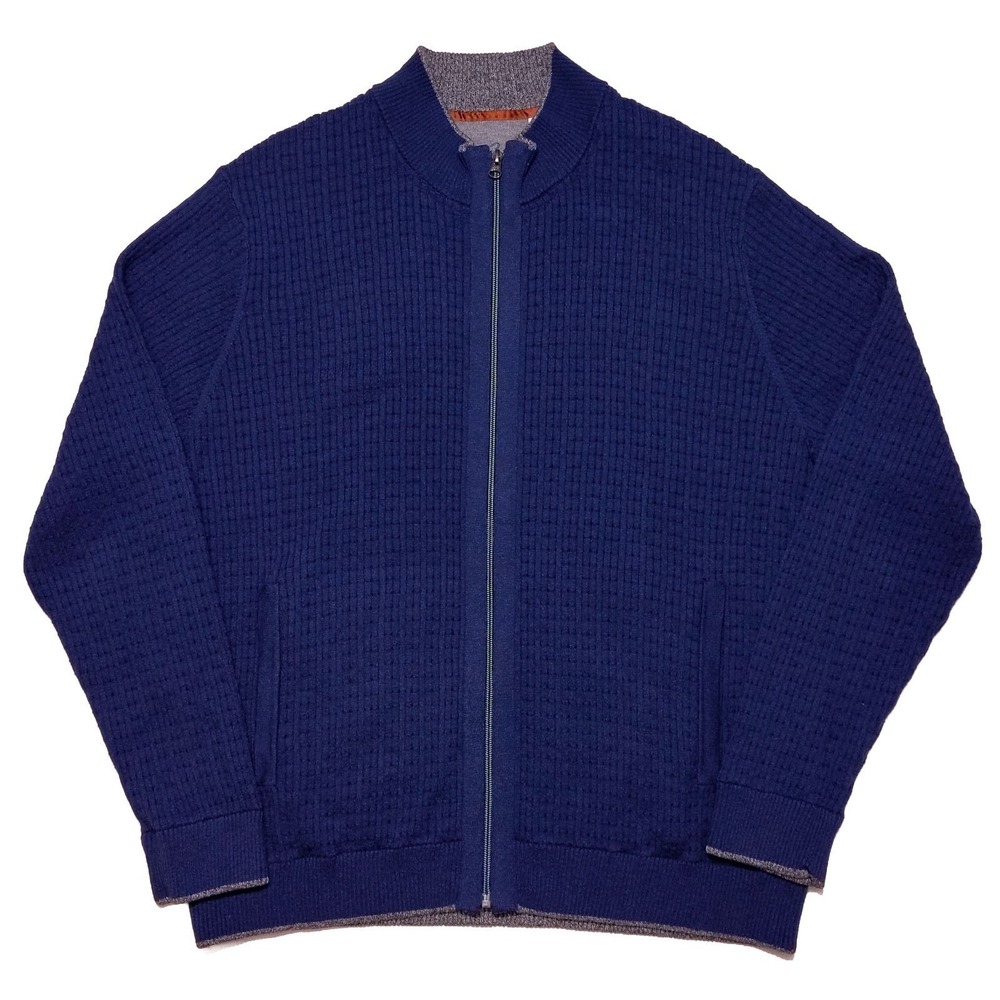 ROBERT GRAHAM Full Zip Cardigan Sweater Cotton Nylon‎ Wool Blue XXL 2XL